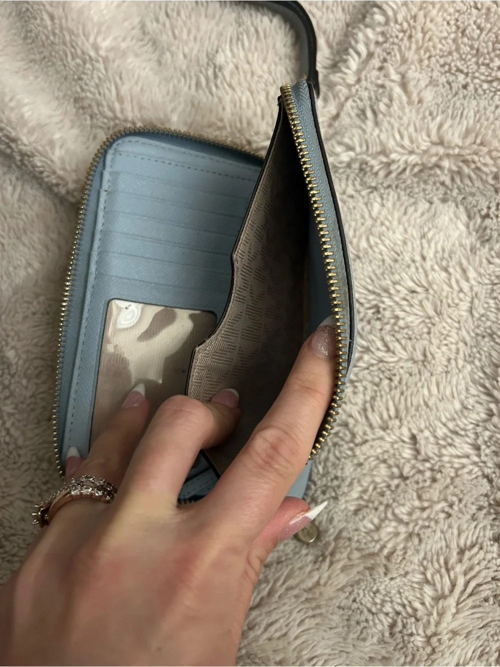 Michael Kors Pale Blue Saffiano Leather Wristlet with Gold Hardware